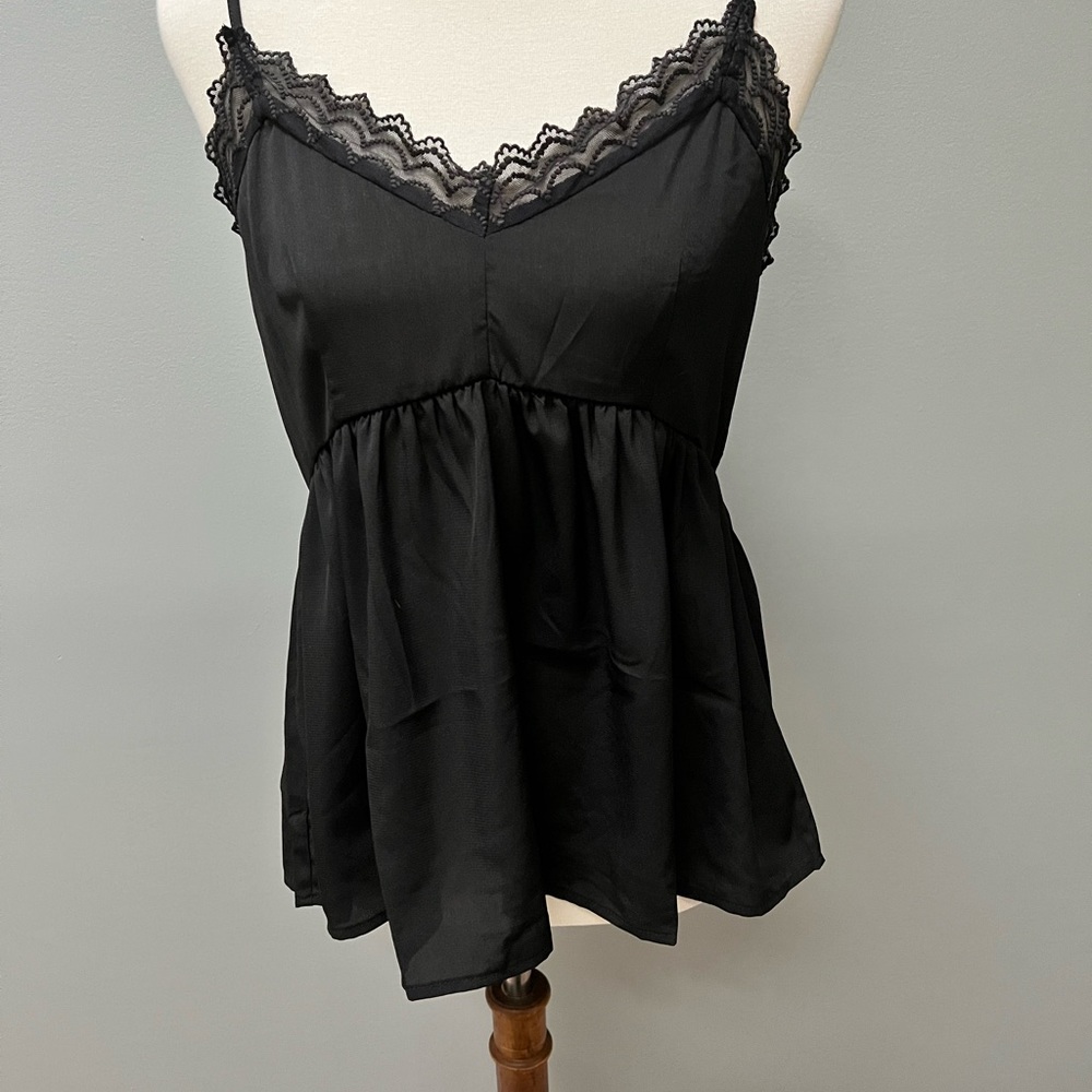 Lace Detail High Waist Black Cami
